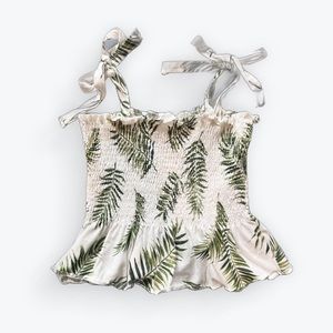 H & M Smocked Palm Print Shirt Size XS